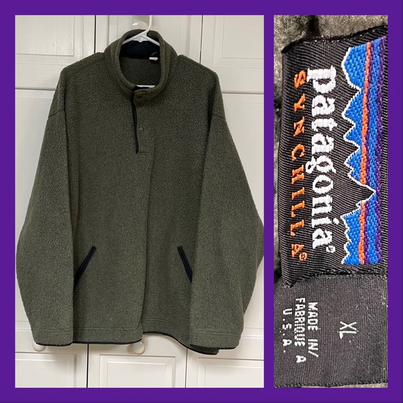 Vintage 1997 Patagonia Wooly Synchilla Fleece Pullover XL Made in USA Deep Pile